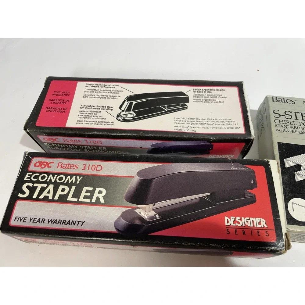 Lot of 2 vintage Bates 310D  Stapler and 3 boxes staples